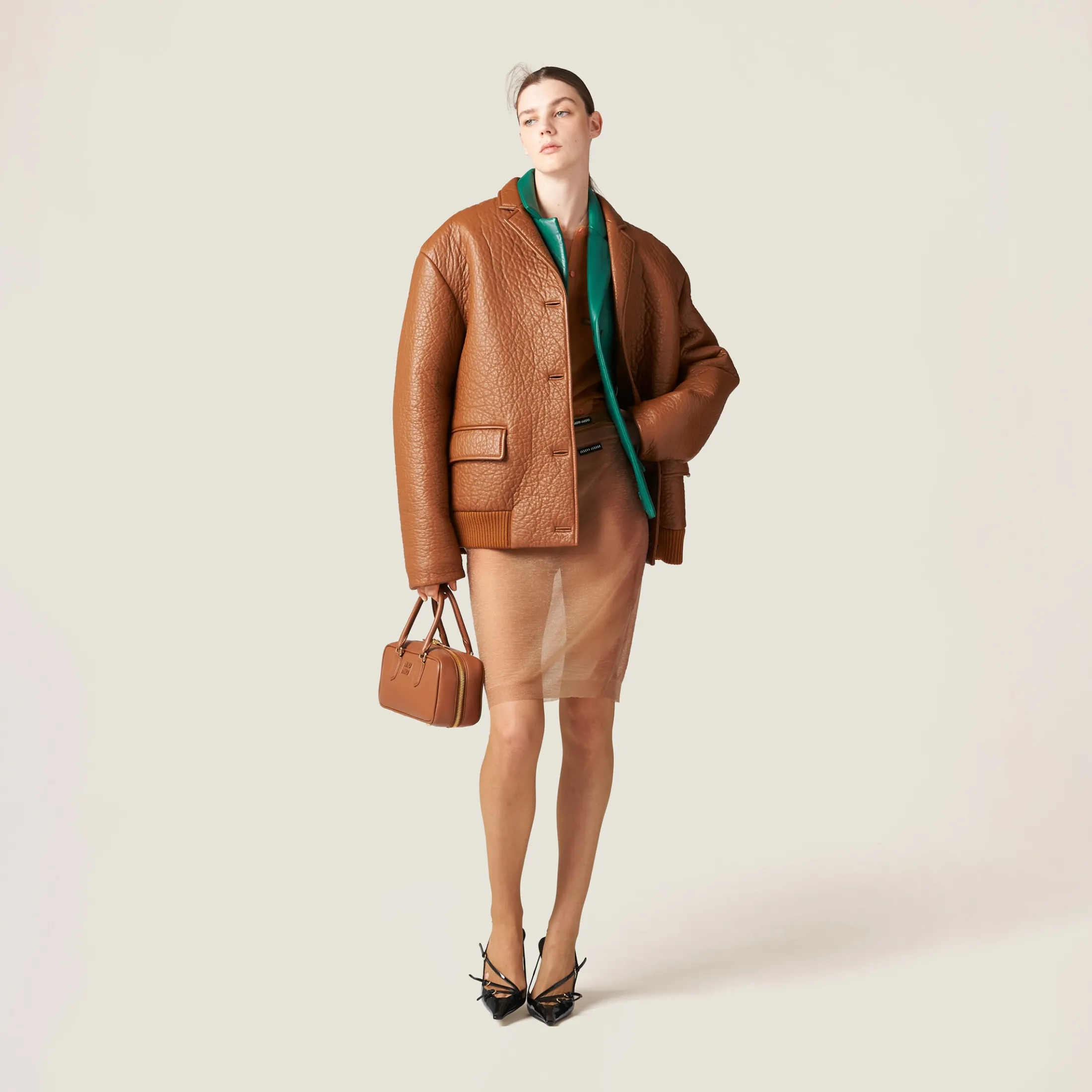 Absinthe Nappa Leather Jacket | Miu Miu