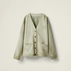 Agave Garment-dyed Cotton Fleece Cardigan | Miu Miu