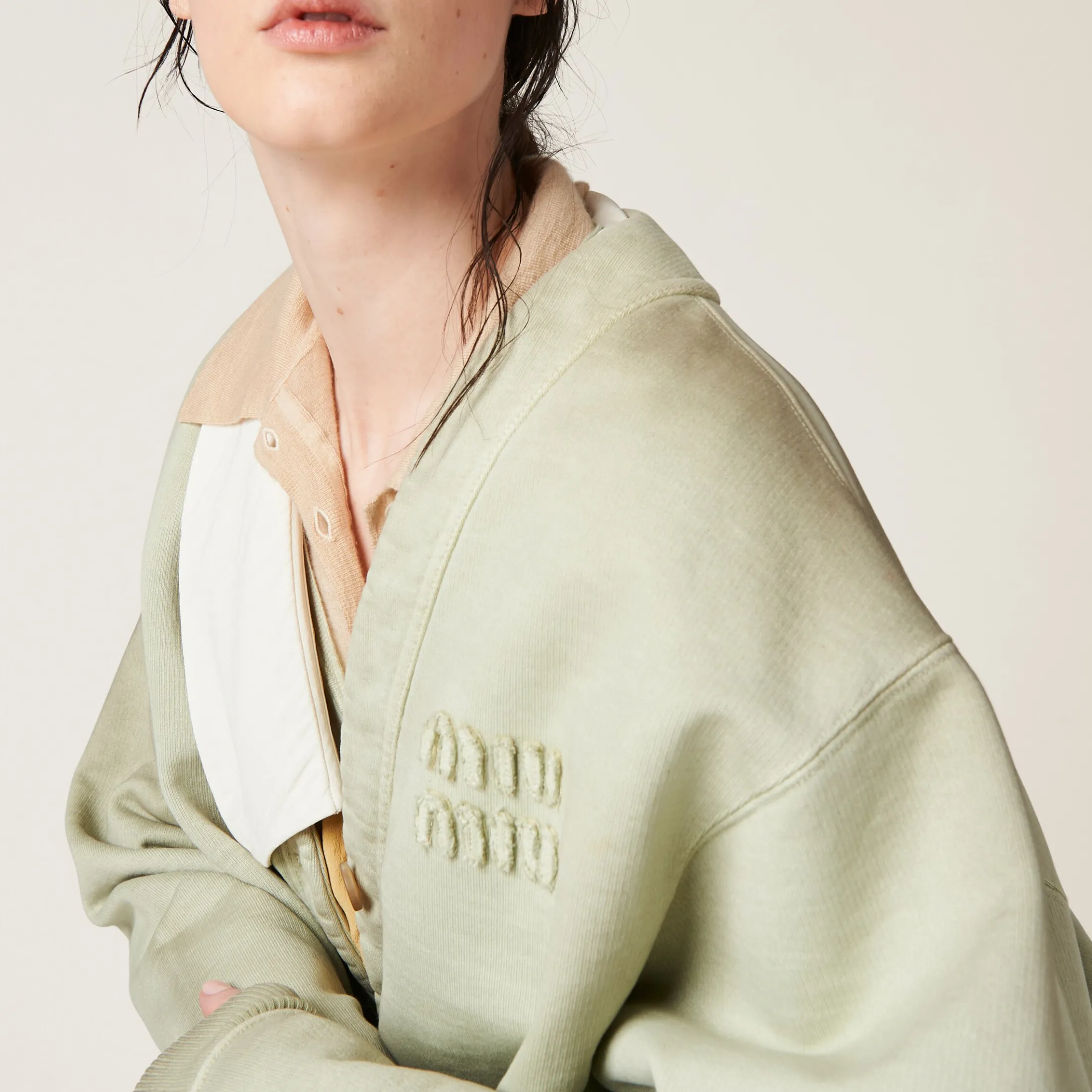 Agave Garment-dyed Cotton Fleece Cardigan | Miu Miu