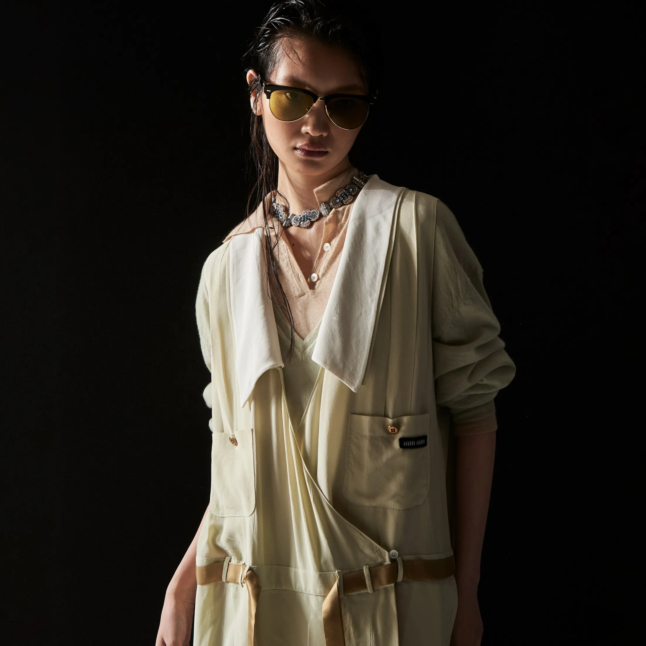 Agave Garment-dyed Crepe De Chine Dress | Miu Miu