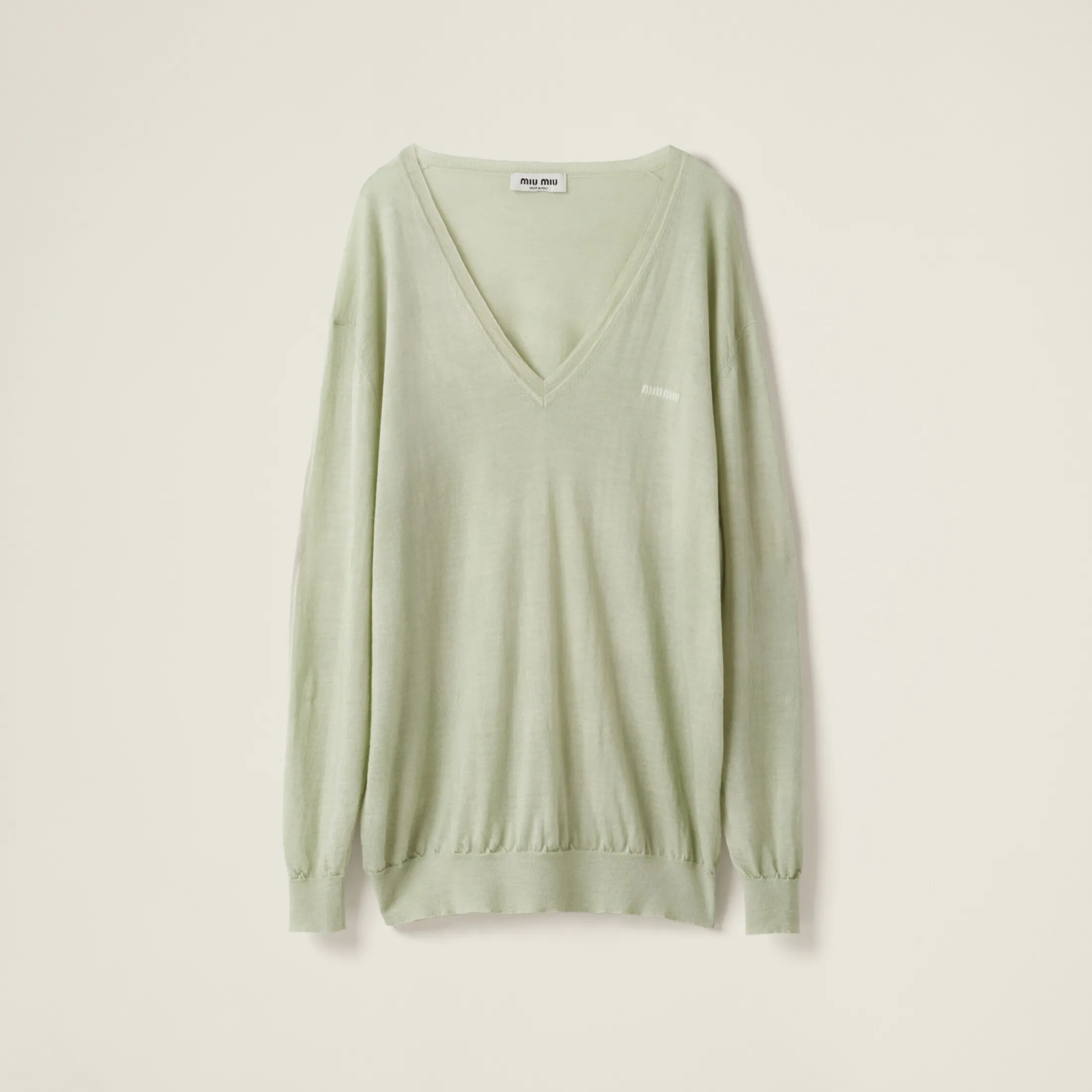 Agave Green V-neck Cashmere Sweater | Miu Miu