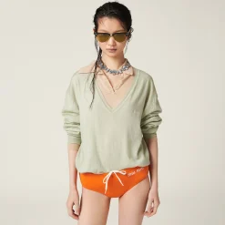 Agave Green V-neck Cashmere Sweater | Miu Miu