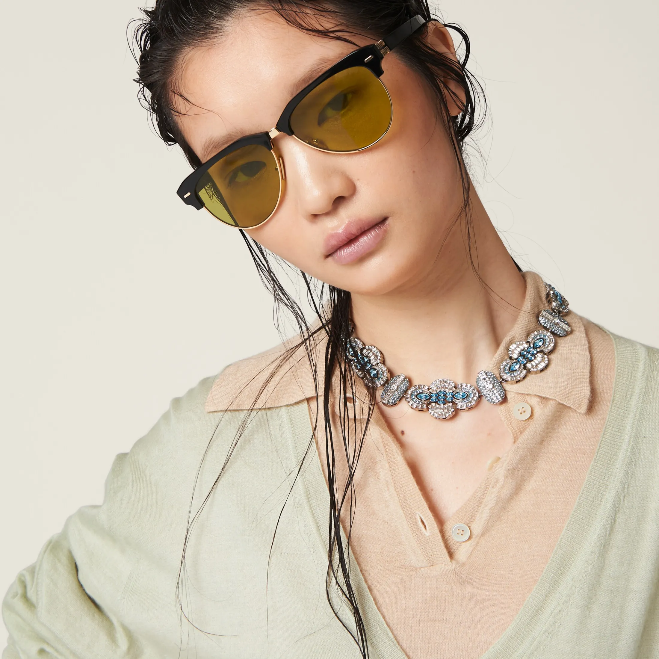 Agave Green V-neck Cashmere Sweater | Miu Miu