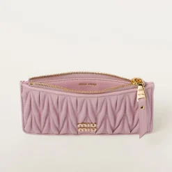 Alabaster Pink Matelassé Nappa Leather Envelope Wallet | Miu Miu