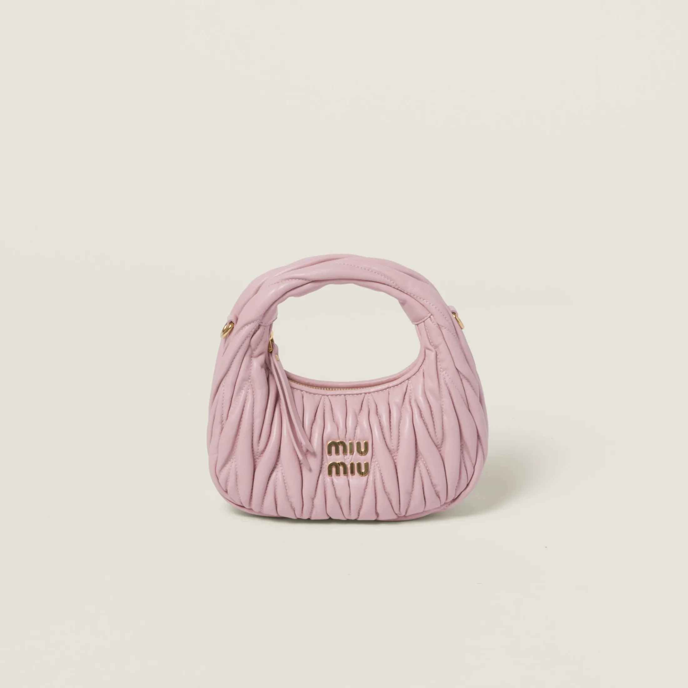 Alabaster Pink Wander Matelassé Nappa Leather Hobo Mini-bag | Miu Miu