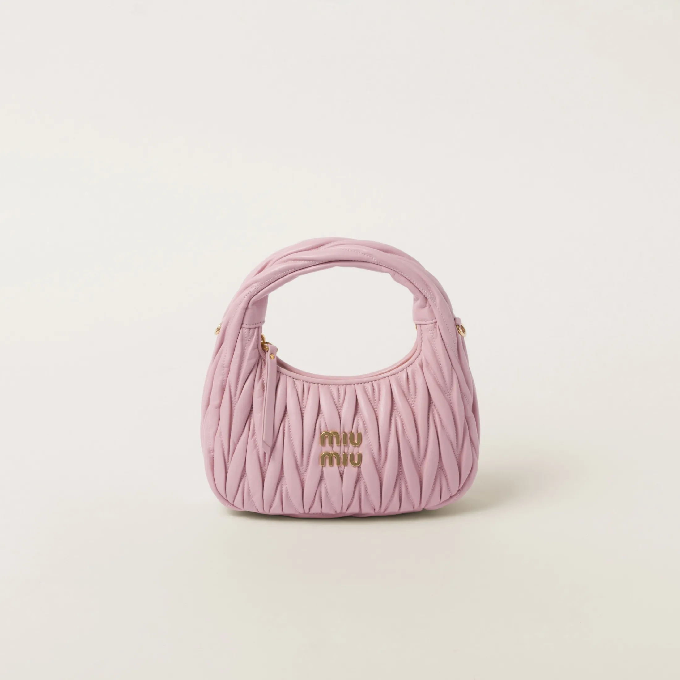 Alabaster Pink Wander Matelassé Nappa Leather Hobo Bag | Miu Miu