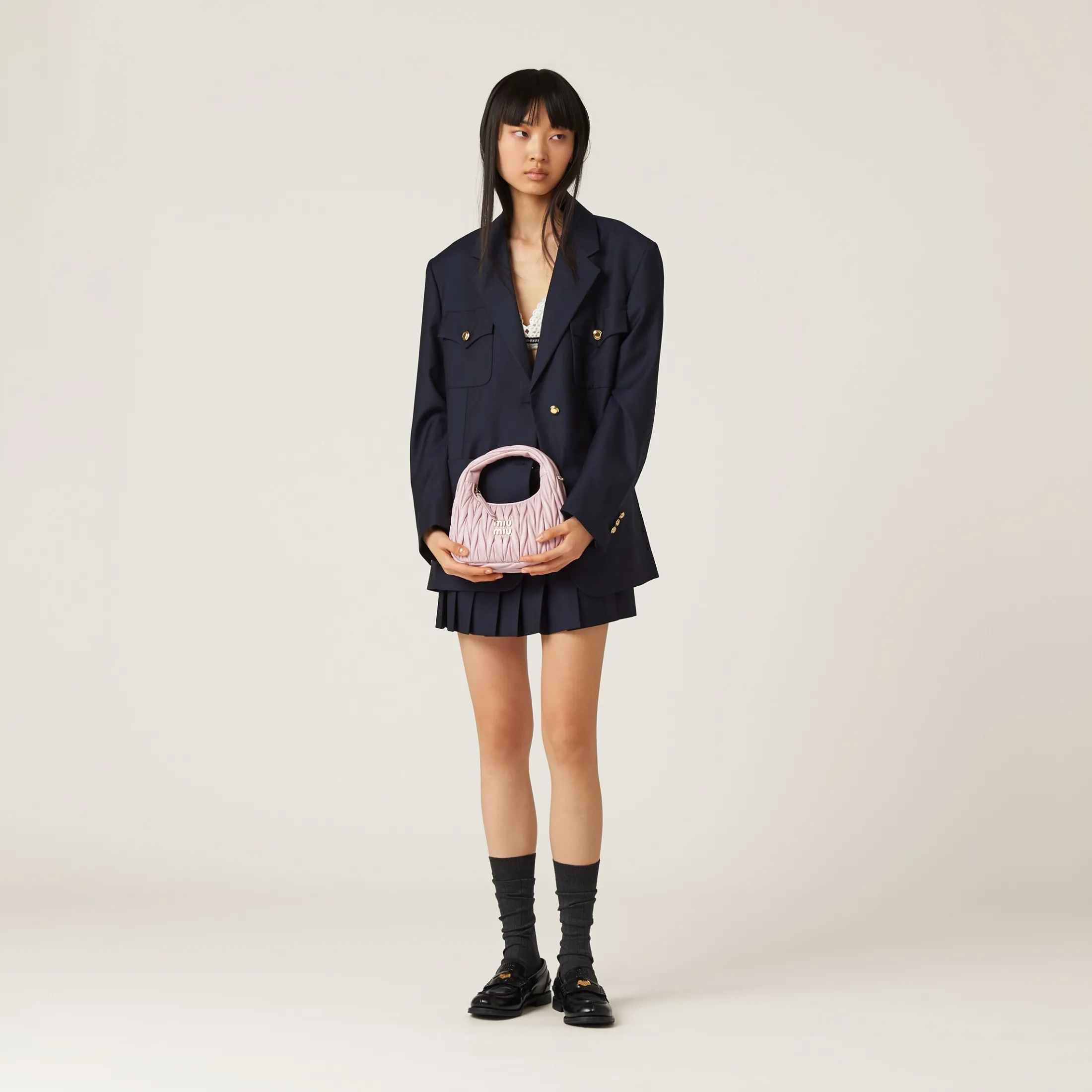 Alabaster Pink Wander Matelassé Nappa Leather Hobo Bag | Miu Miu