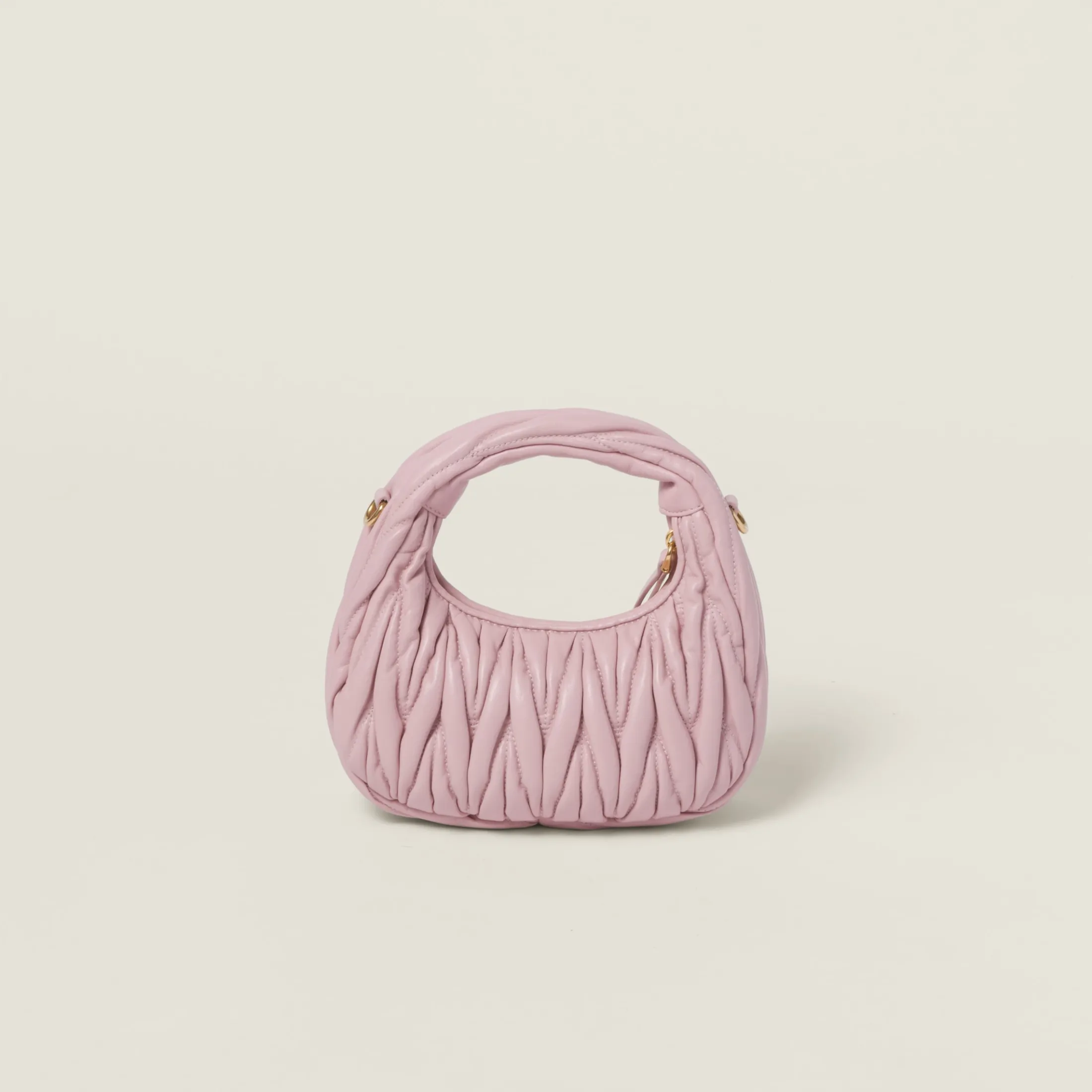 Alabaster Pink Wander Matelassé Nappa Leather Hobo Mini-bag | Miu Miu