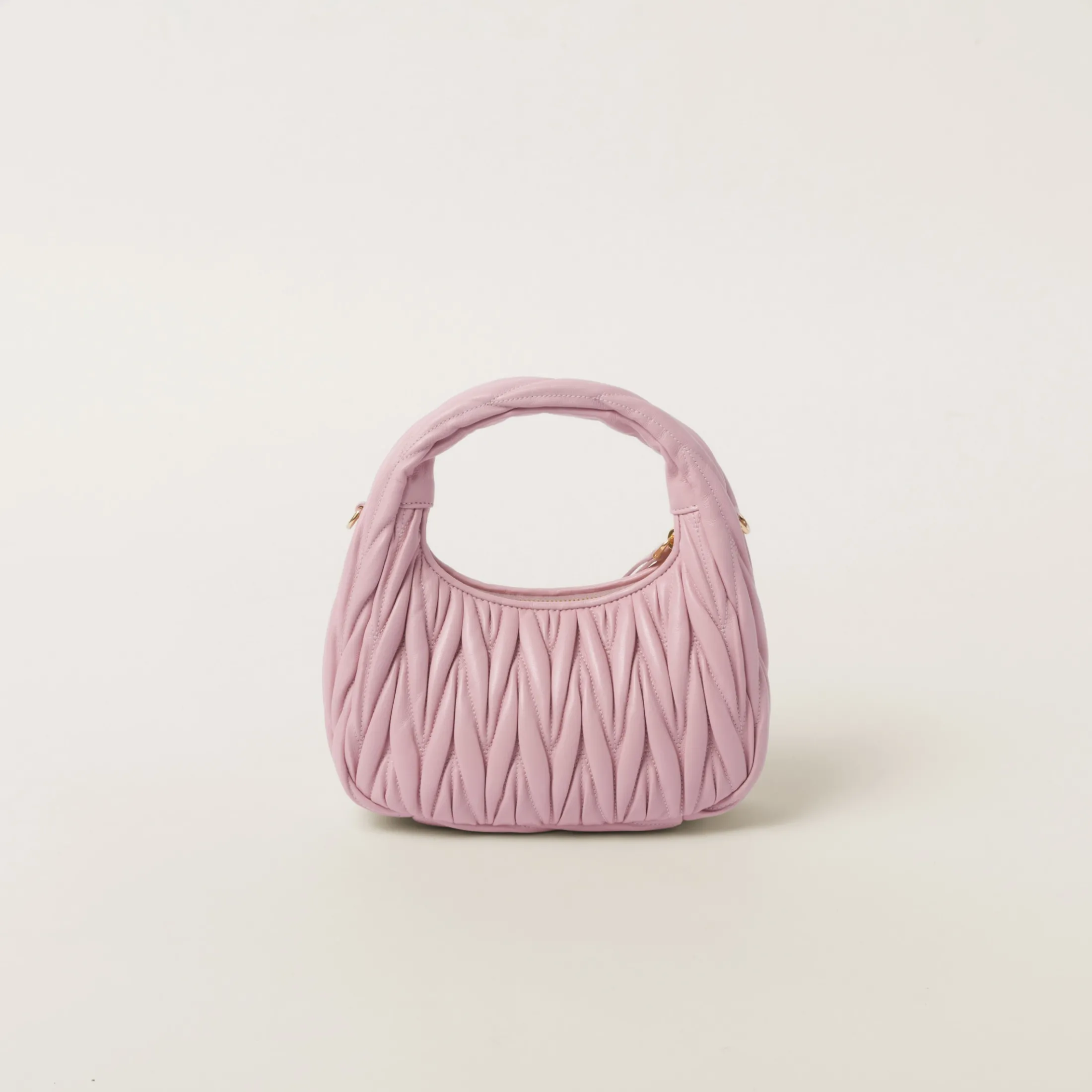Alabaster Pink Wander Matelassé Nappa Leather Hobo Bag | Miu Miu