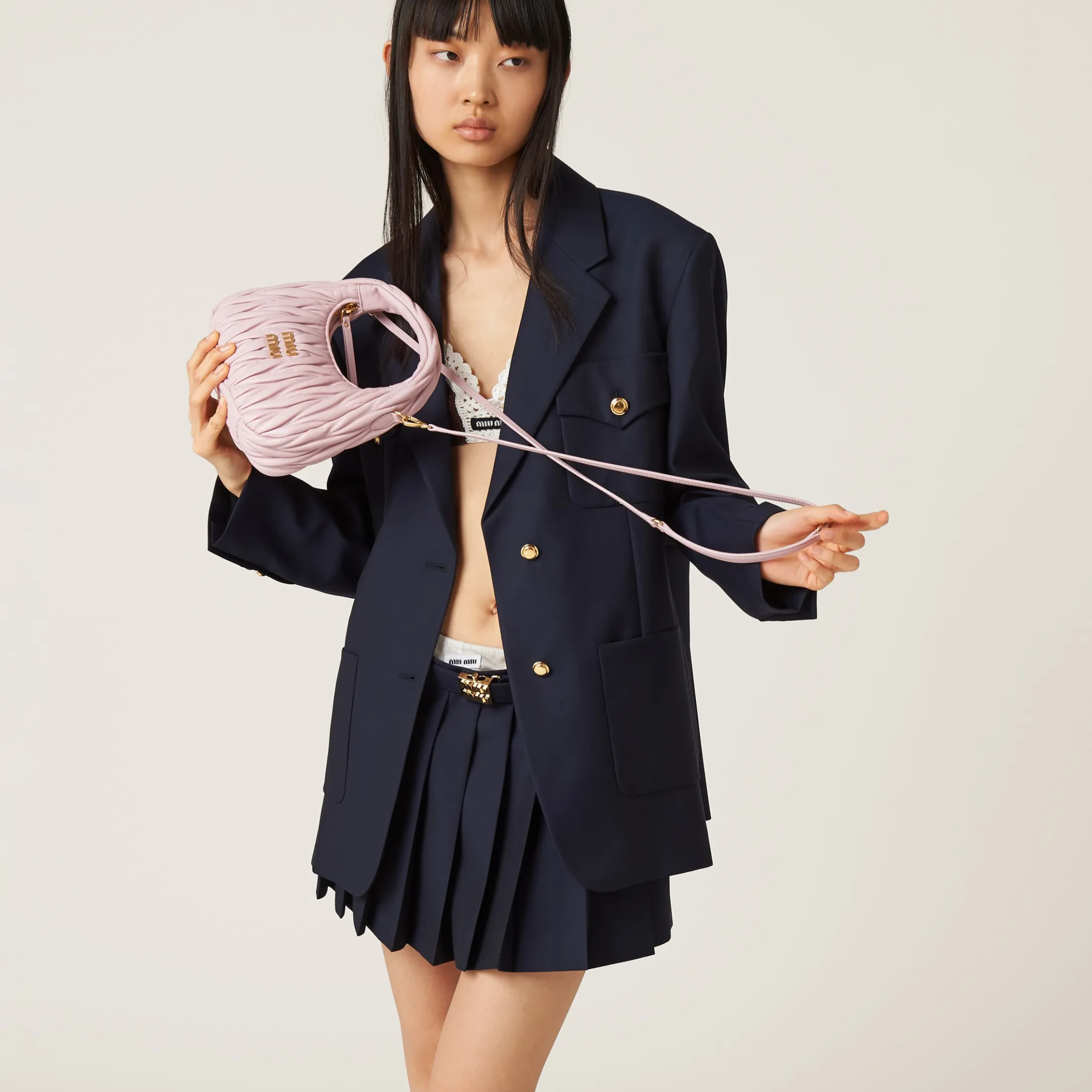 Alabaster Pink Wander Matelassé Nappa Leather Hobo Bag | Miu Miu