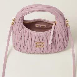 Alabaster Pink Wander Matelassé Nappa Leather Hobo Bag | Miu Miu