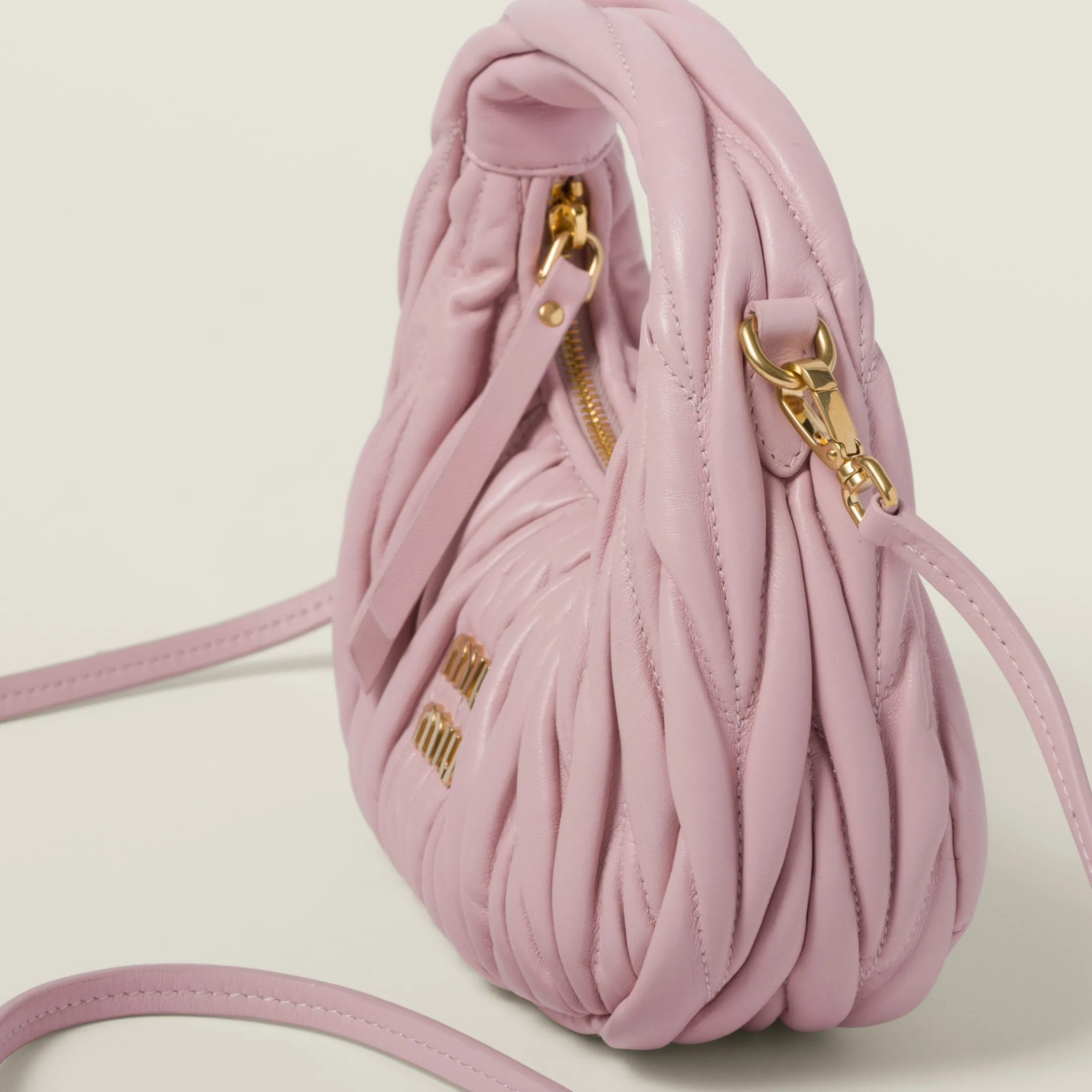 Alabaster Pink Wander Matelassé Nappa Leather Hobo Mini-bag | Miu Miu