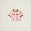 Alabaster Pink/military Green Embroidered Cotton Jersey T-shirt | Miu Miu