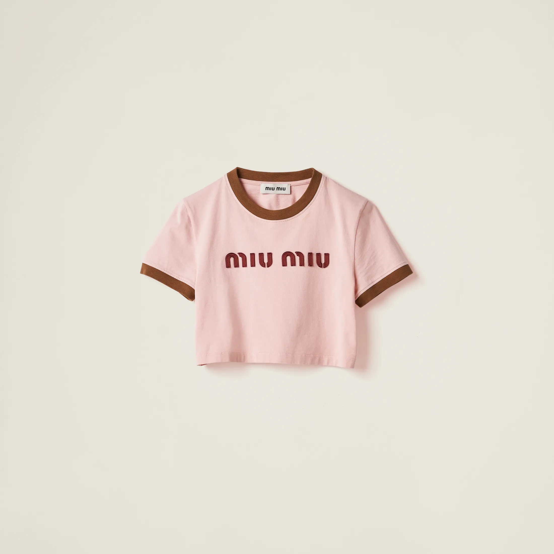 Alabaster Pink/military Green Embroidered Cotton Jersey T-shirt | Miu Miu