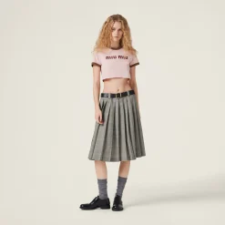 Alabaster Pink/military Green Embroidered Cotton Jersey T-shirt | Miu Miu