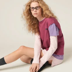 Alabaster/lilac/mauve Set Of 3 Jersey T-shirts | Miu Miu