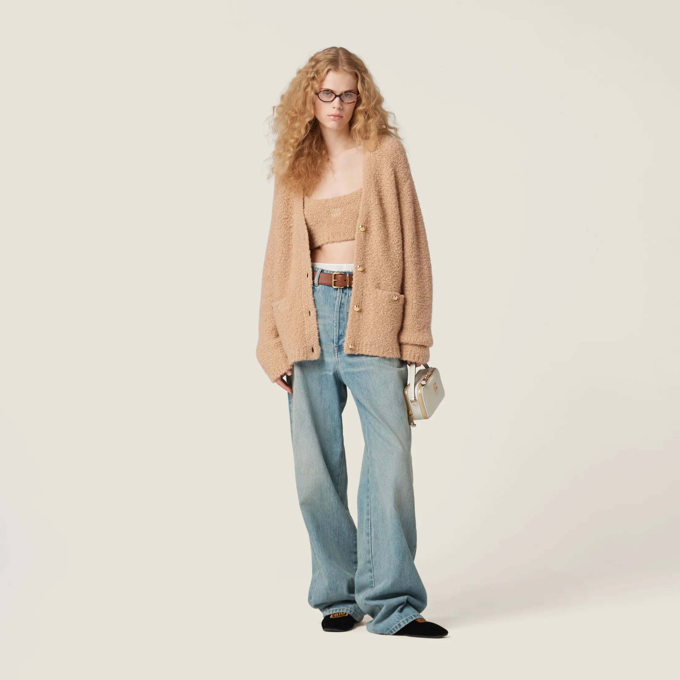 Albino White Cashmere And Silk Knit Cardigan | Miu Miu