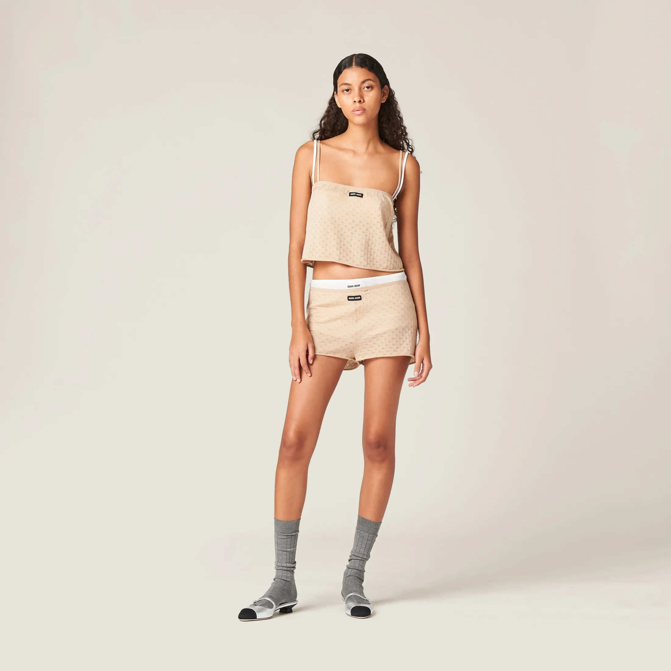 Albino White Cashmere And Silk Shorts | Miu Miu