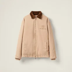 Albino White Embroidered Garment-dyed Gabardine Blouson Jacket | Miu Miu