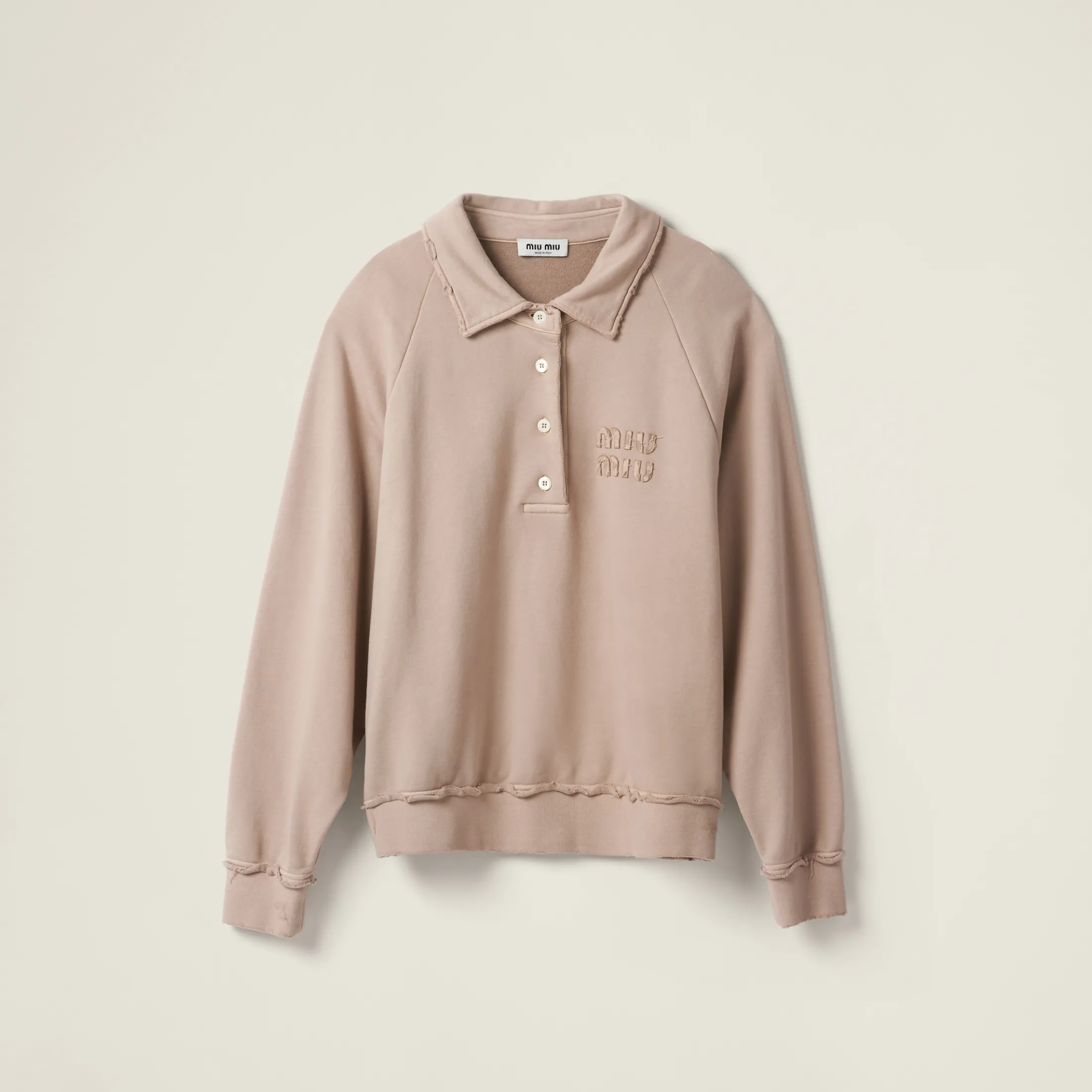 Albino White Garment-dyed Cotton Fleece Sweatshirt | Miu Miu