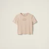 Albino White Garment-dyed Jersey T-shirt With Embroidered Logo | Miu Miu