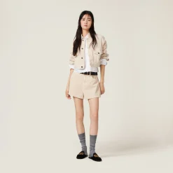 Albino White Garment-dyed Corduroy Bermudas | Miu Miu