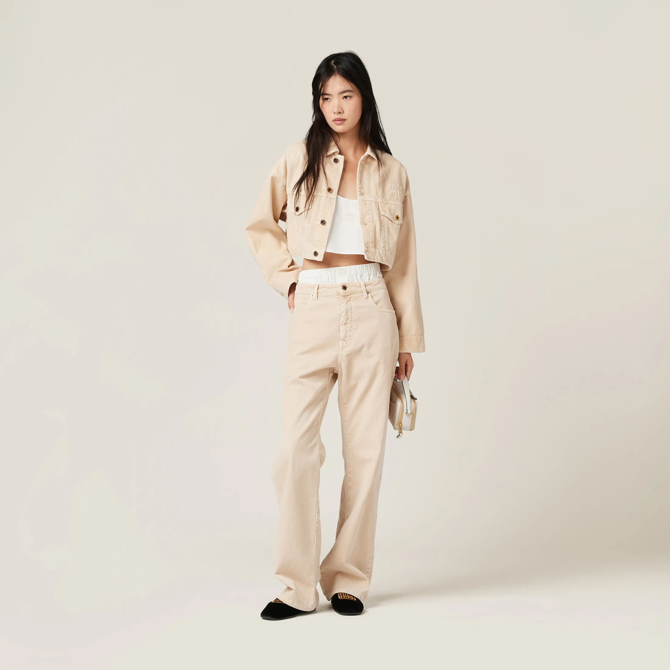 Albino White Garment-dyed Corduroy Pants | Miu Miu