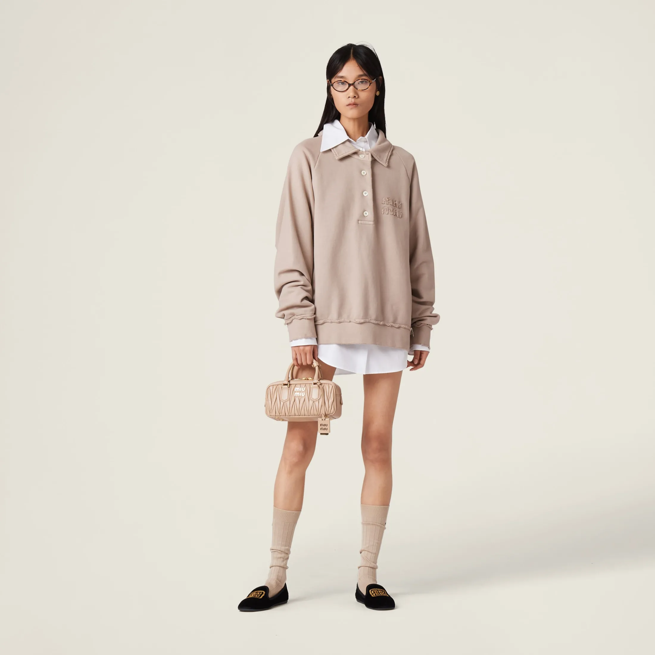 Albino White Garment-dyed Cotton Fleece Sweatshirt | Miu Miu