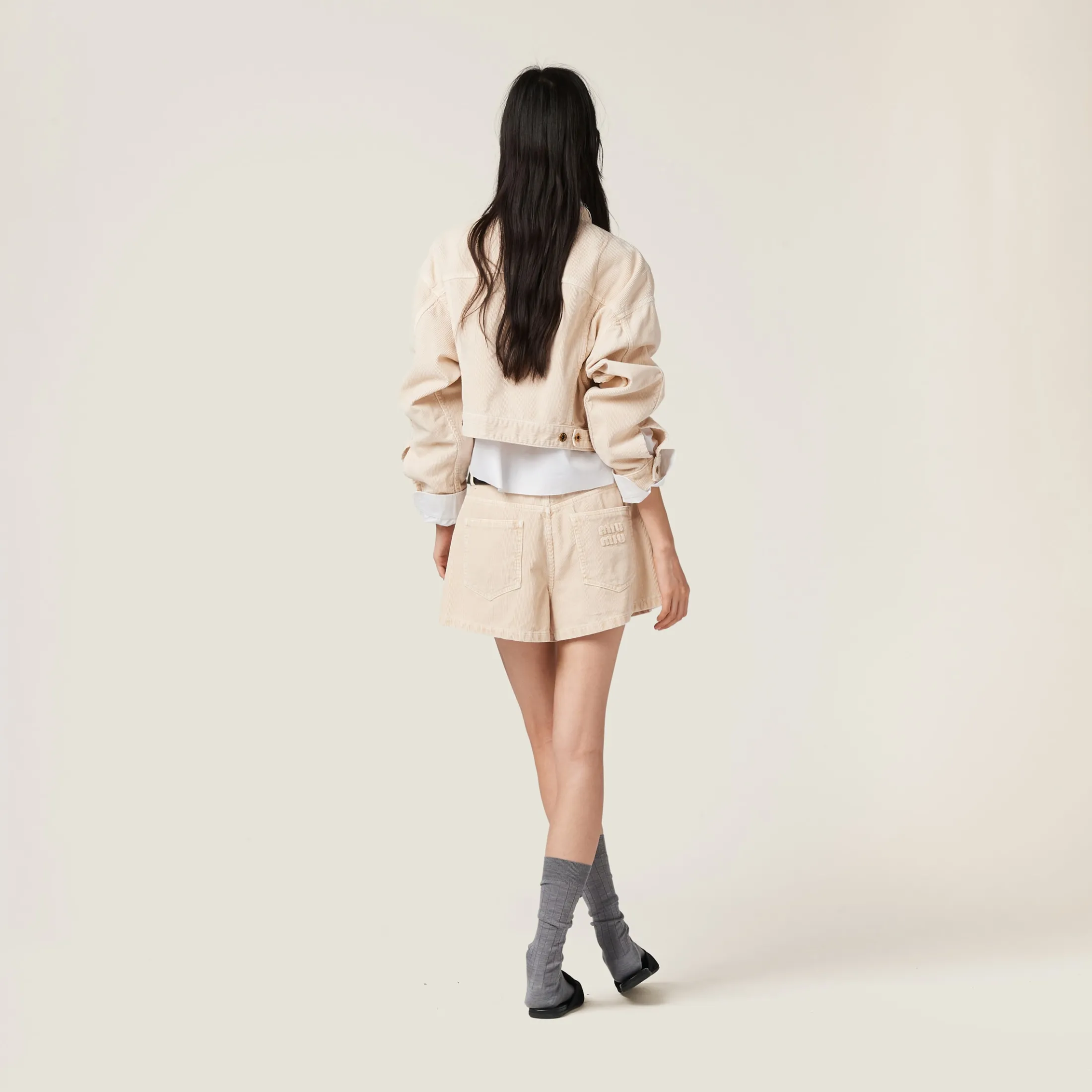 Albino White Garment-dyed Corduroy Bermudas | Miu Miu