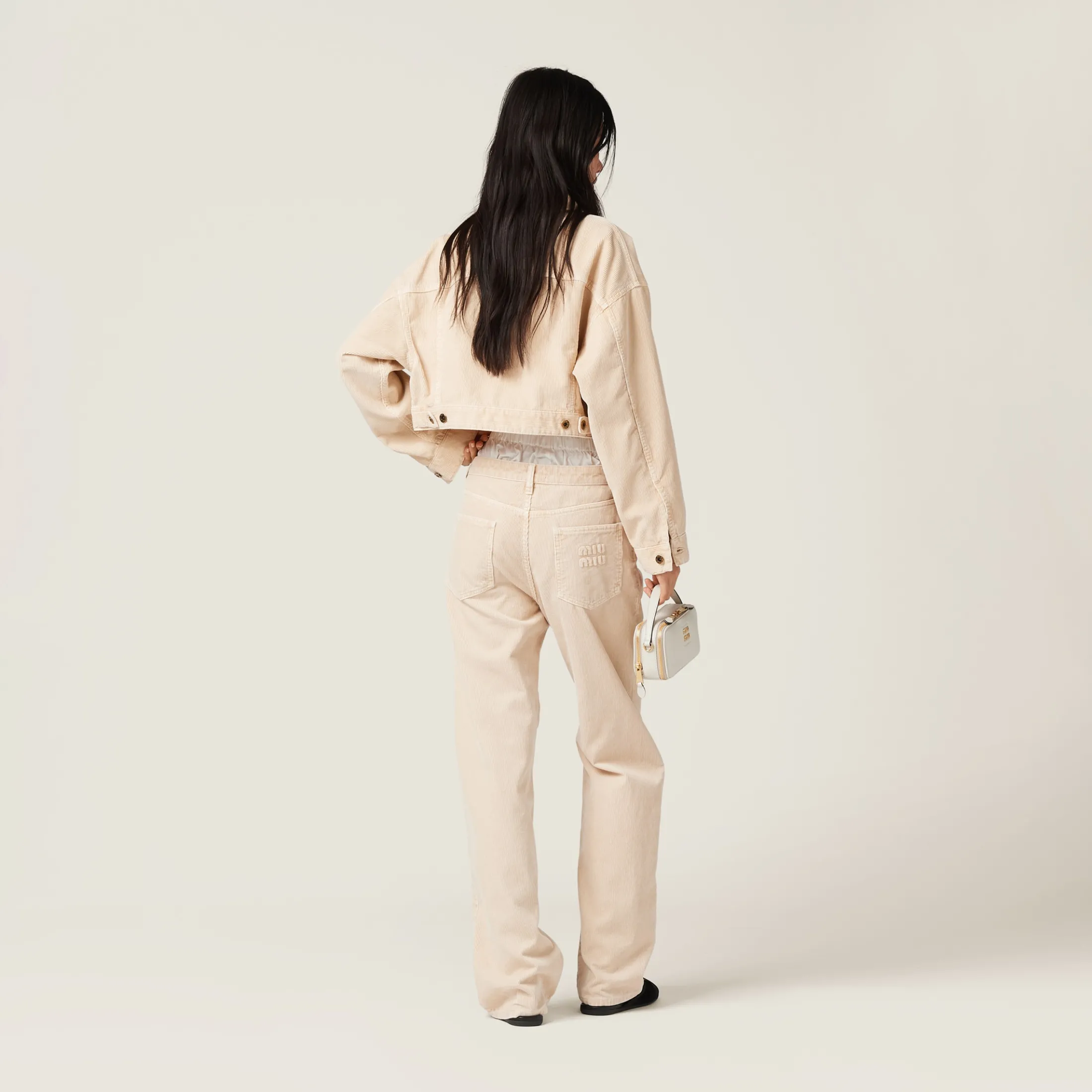 Albino White Garment-dyed Velvet Blouson Jacket | Miu Miu
