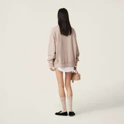 Albino White Garment-dyed Cotton Fleece Sweatshirt | Miu Miu