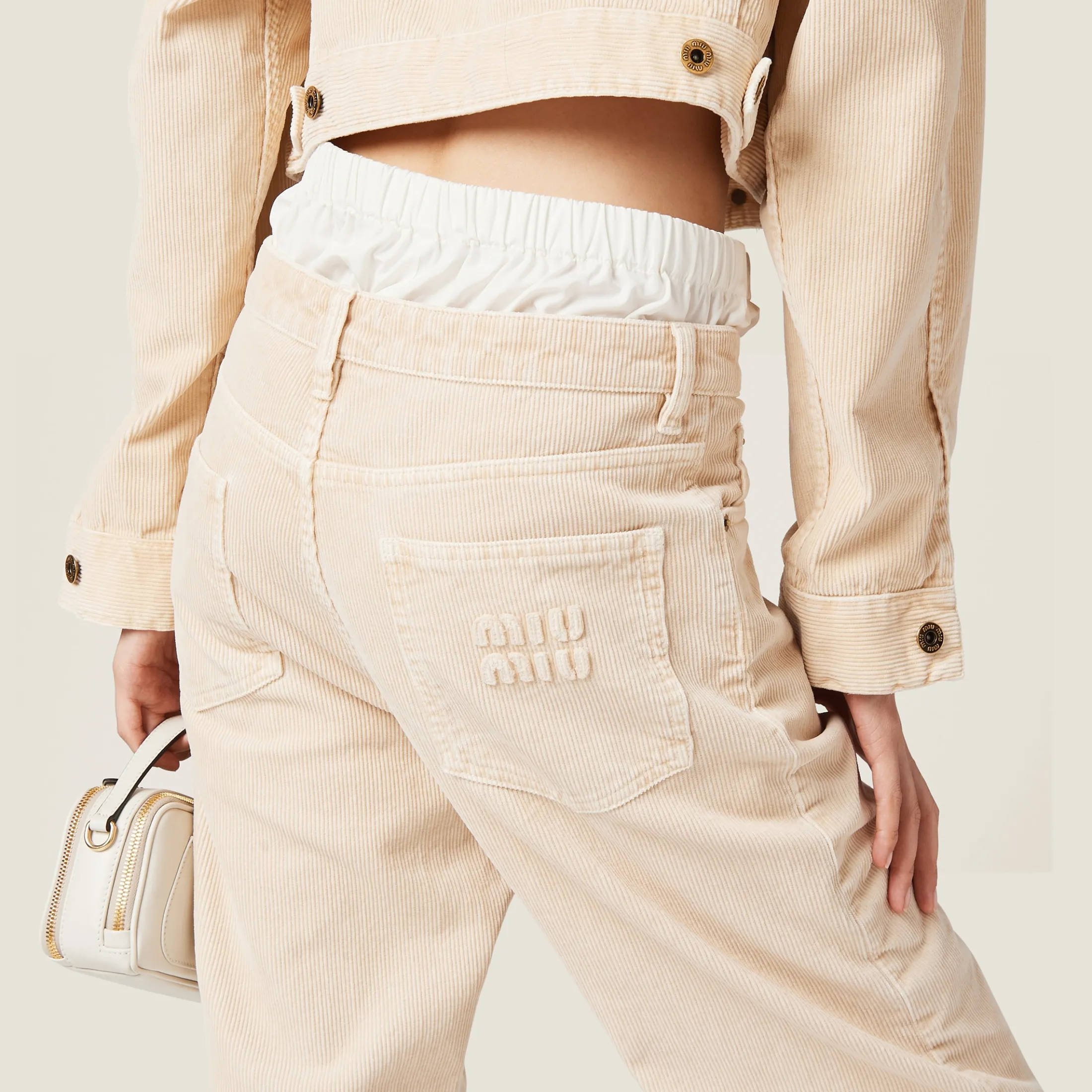 Albino White Garment-dyed Corduroy Pants | Miu Miu