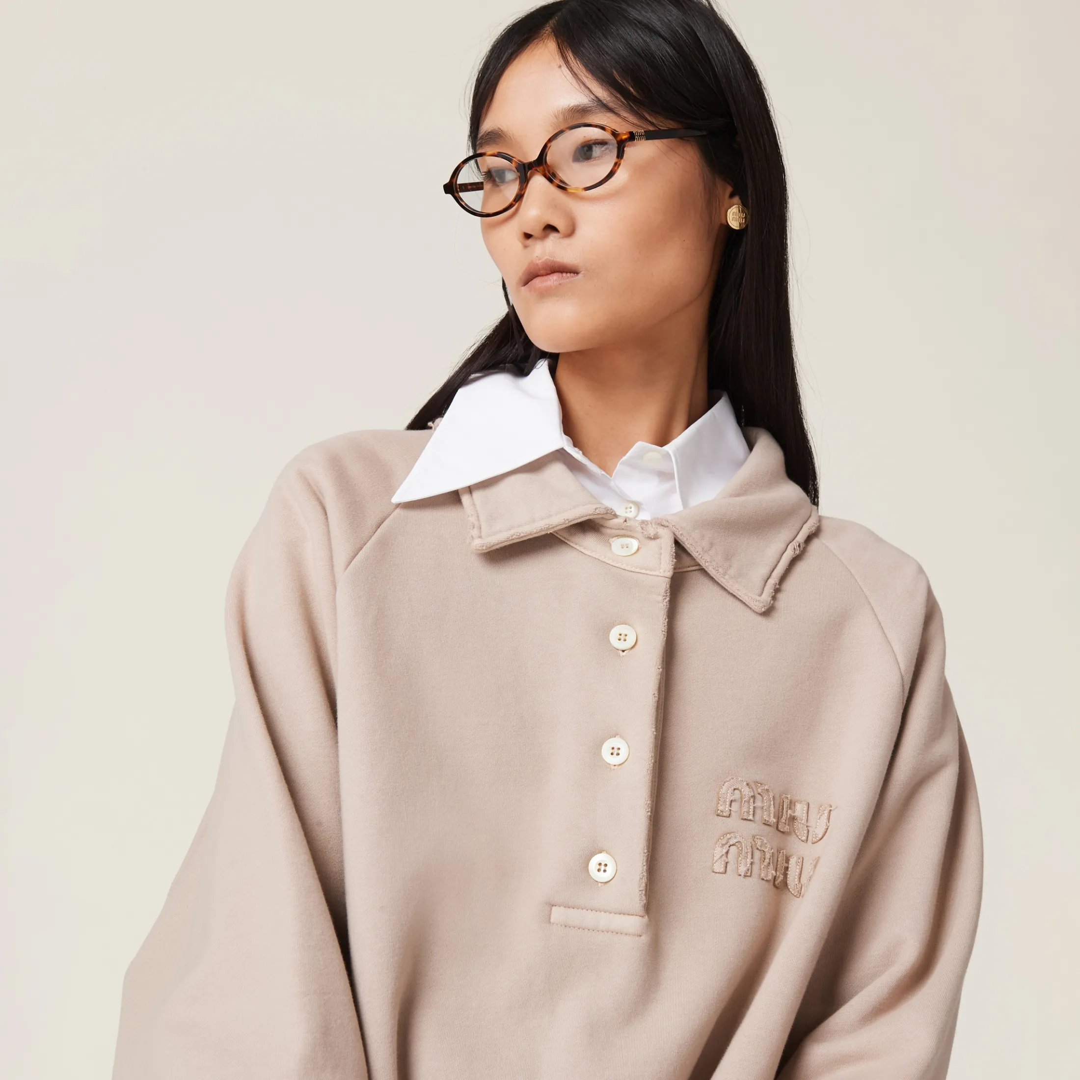 Albino White Garment-dyed Cotton Fleece Sweatshirt | Miu Miu