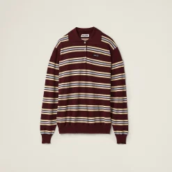 Amaranth Red/maize Yellow Silk And Cotton Knit Polo Shirt | Miu Miu