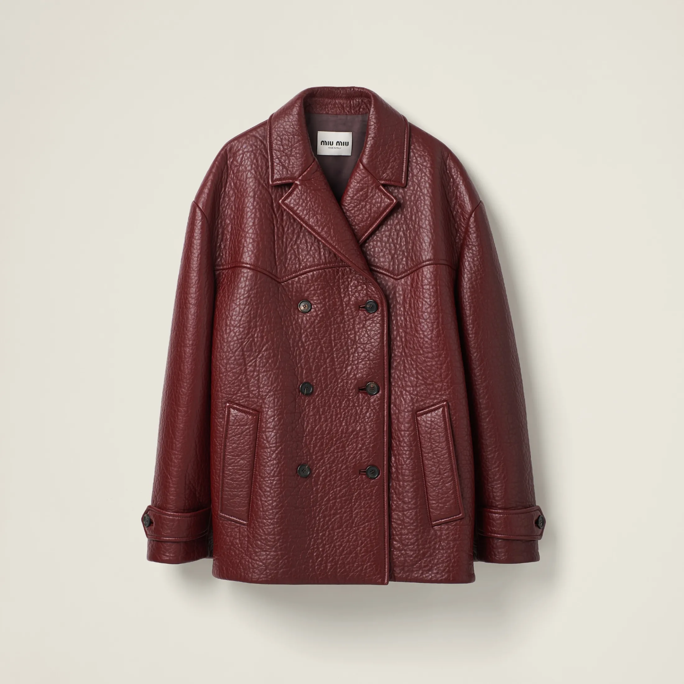 Amaranth Red/maize Yellow Double-breasted Nappa Leather Jacket | Miu Miu