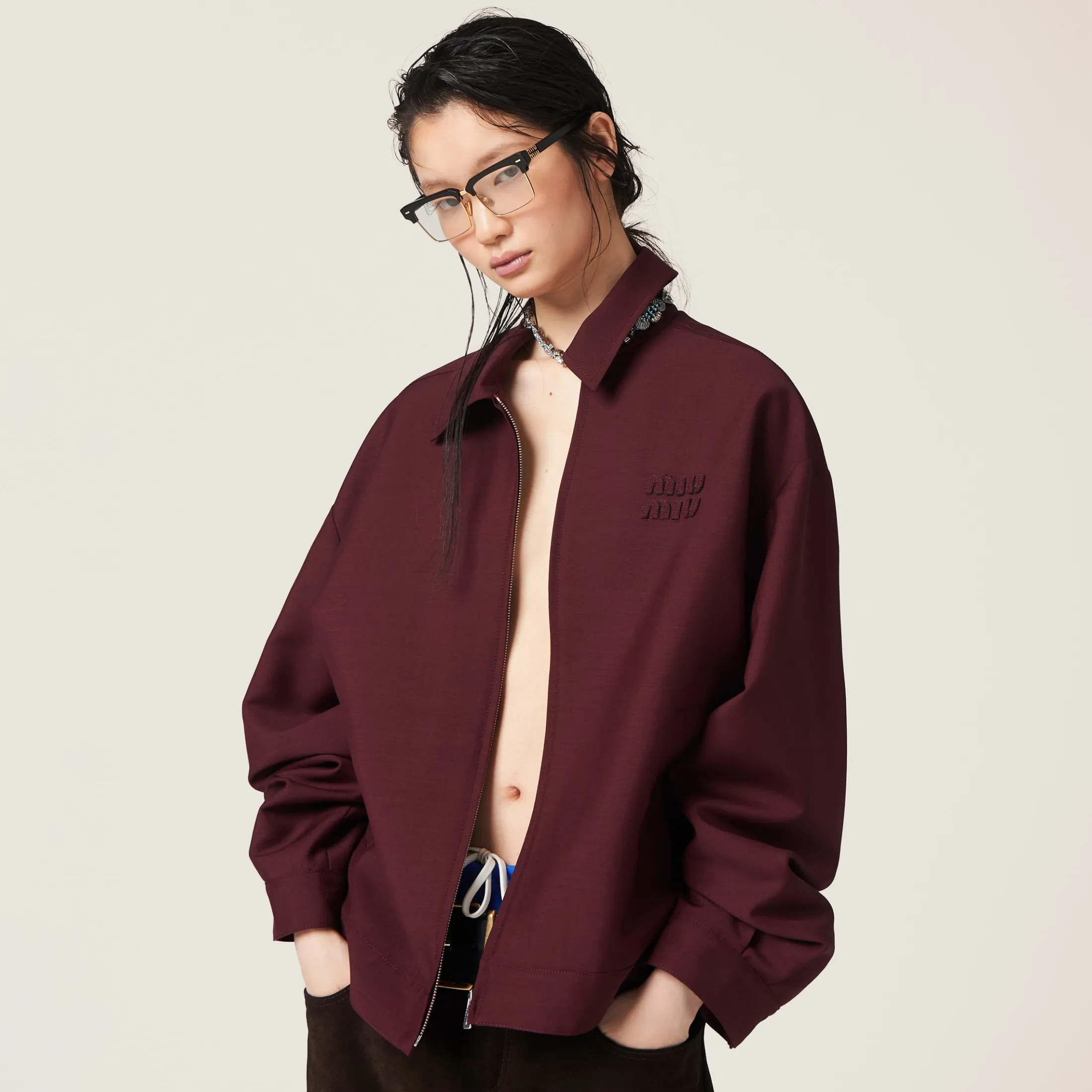 Amaranth Red/maize Yellow Mohair Blouson Jacket | Miu Miu