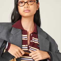 Amaranth Red/maize Yellow Silk And Cotton Knit Polo Shirt | Miu Miu