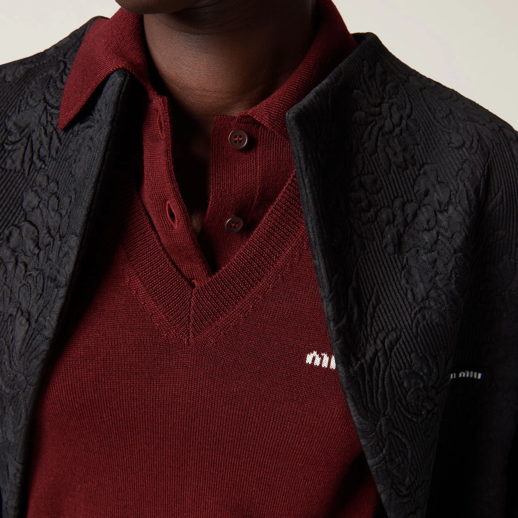 Amaranth Red/maize Yellow Wool Knit Polo Shirt | Miu Miu