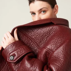 Amaranth Red/maize Yellow Double-breasted Nappa Leather Jacket | Miu Miu