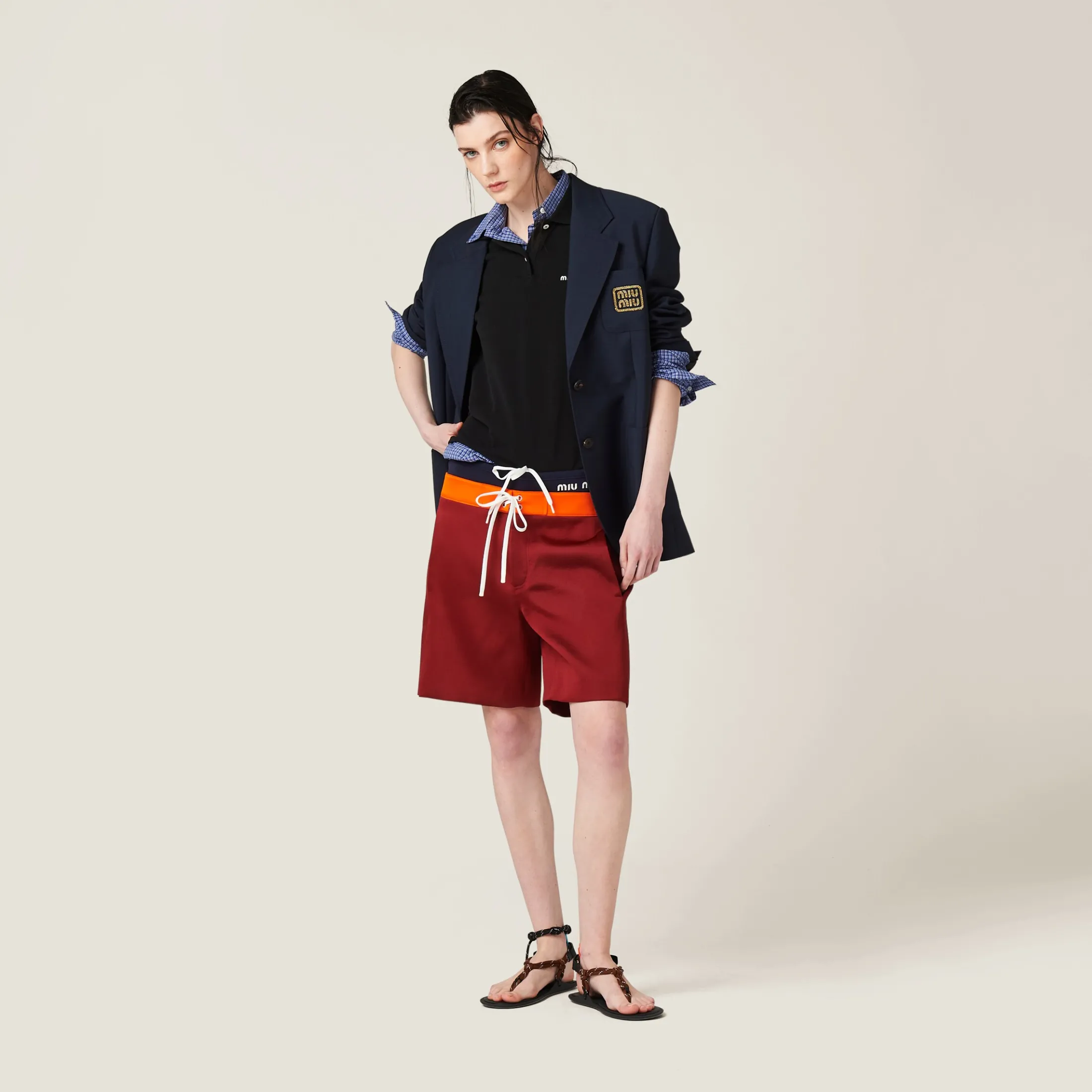 Amaranth/orange Satin Bermudas | Miu Miu