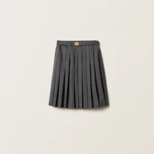 Anthracite Gray Prince Of Wales Check Skirt | Miu Miu