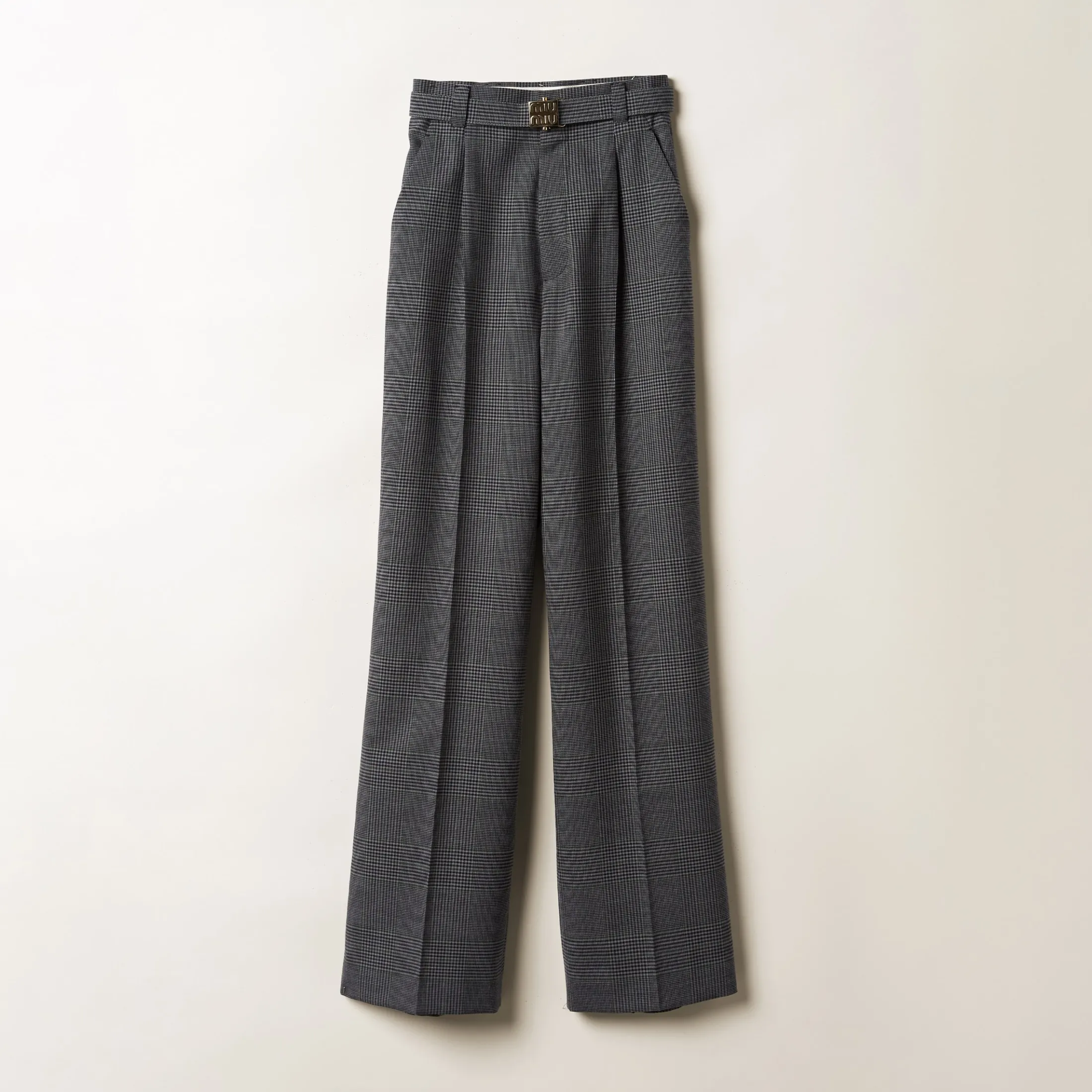 Anthracite Gray Prince Of Wales Check Pants | Miu Miu