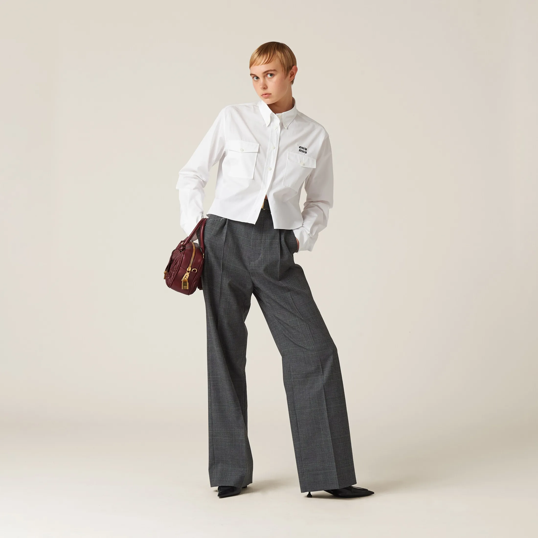 Anthracite Gray Prince Of Wales Check Pants | Miu Miu
