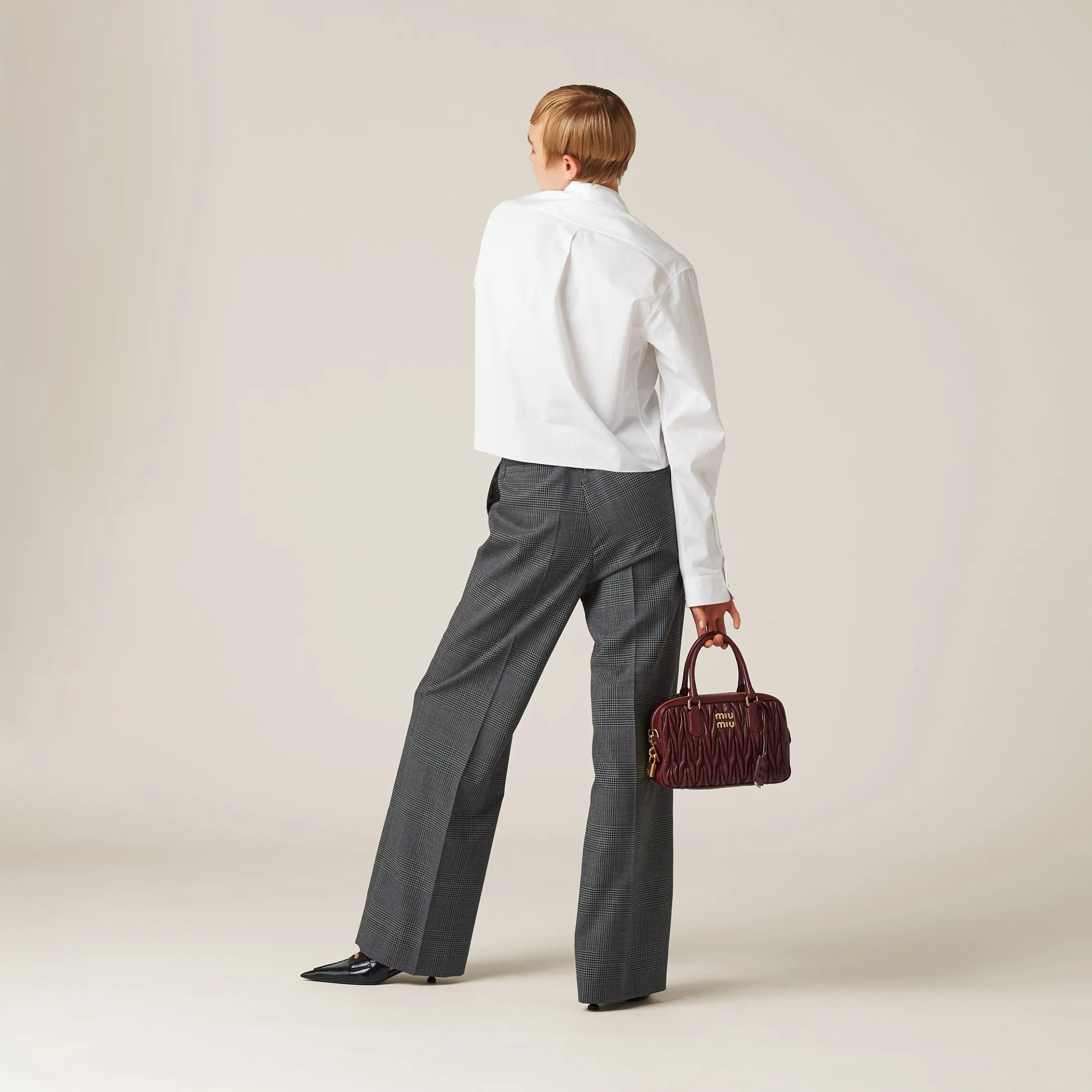 Anthracite Gray Prince Of Wales Check Pants | Miu Miu