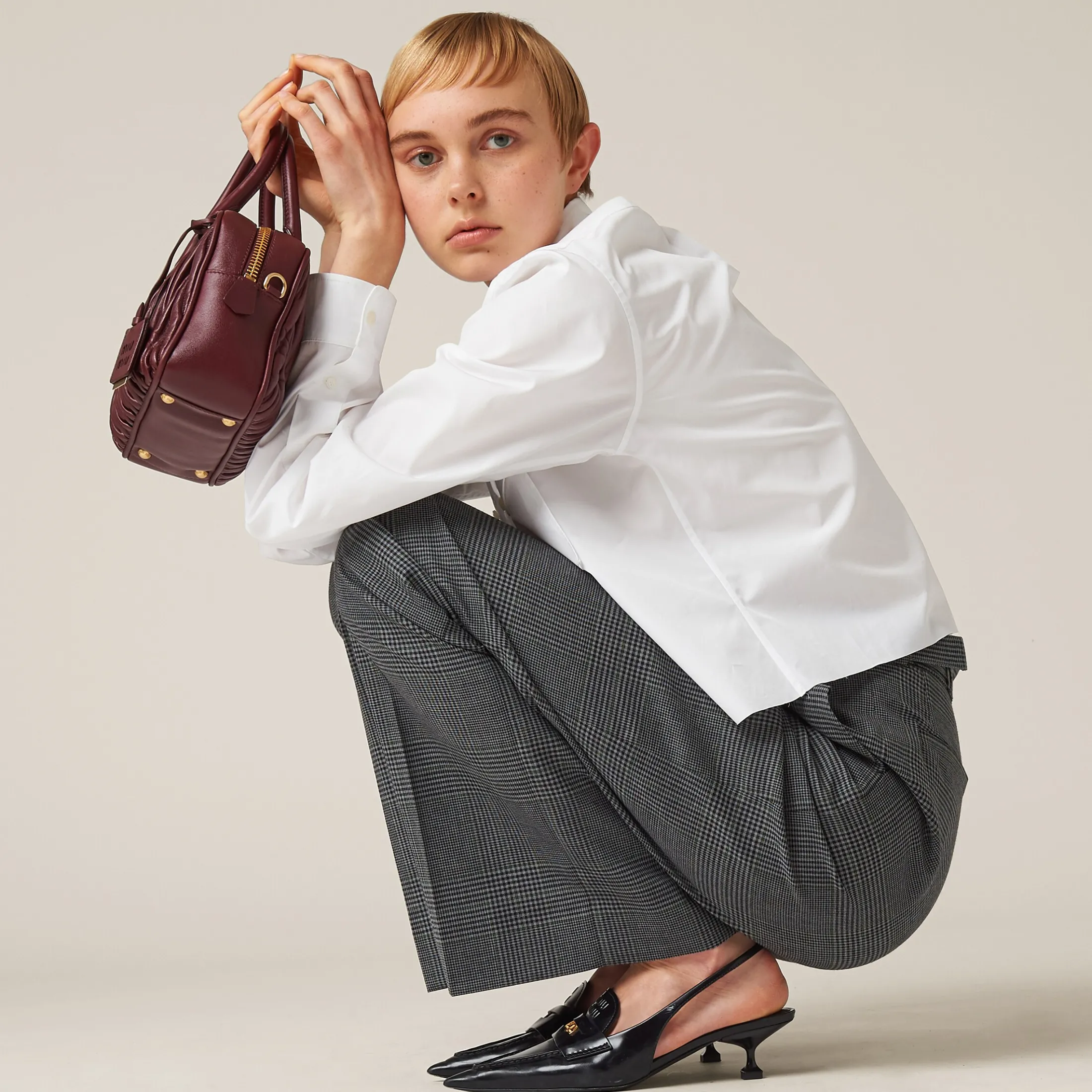 Anthracite Gray Prince Of Wales Check Pants | Miu Miu