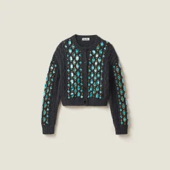 Anthracite Gray Wool Knit Cardigan | Miu Miu