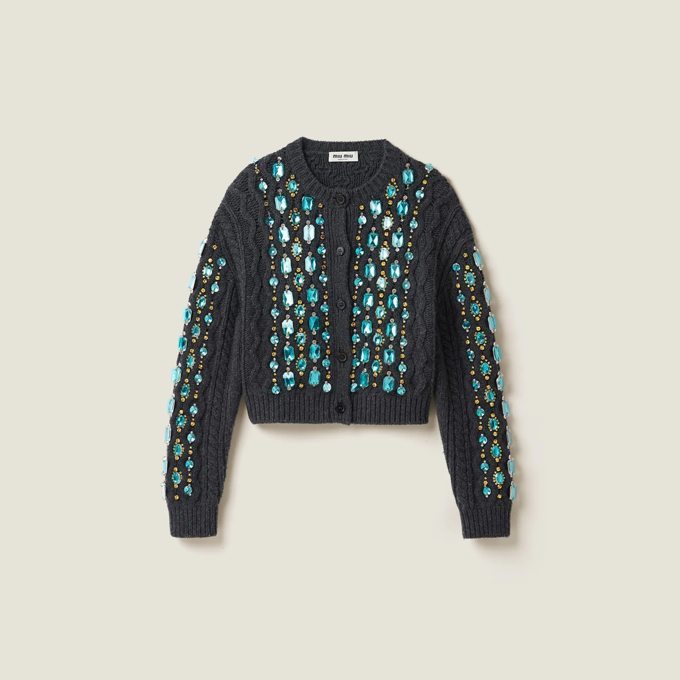 Anthracite Gray Wool Knit Cardigan | Miu Miu