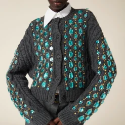 Anthracite Gray Wool Knit Cardigan | Miu Miu