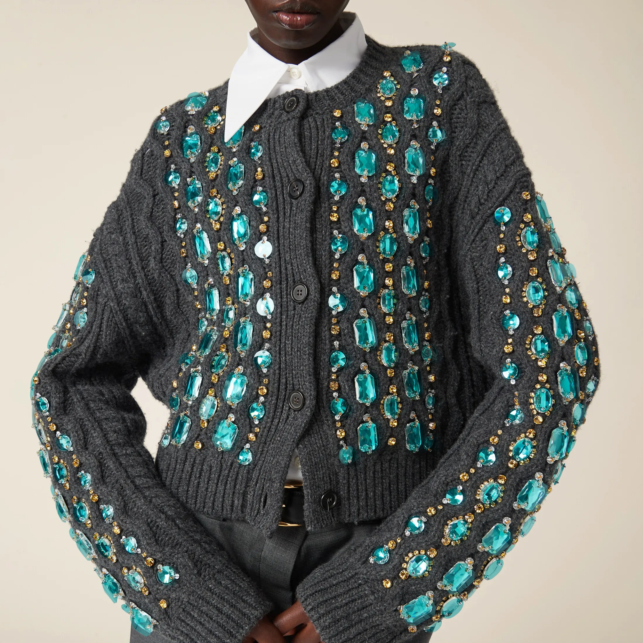Anthracite Gray Wool Knit Cardigan | Miu Miu