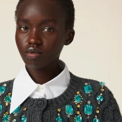 Anthracite Gray Wool Knit Cardigan | Miu Miu